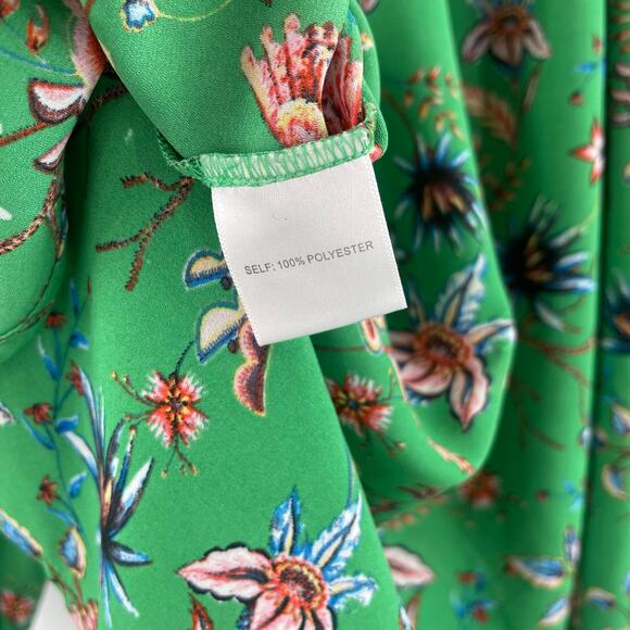 Rose + Olive Blouse Size 2X Green Floral Ruffle Blouson Sleeves Plus Curvy Top - Picture 9 of 11